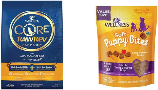 Wellness CORE RawRev Wholesome Grains Puppy Recipe, 10 lbs Soft Puppy Bites, Lamb and Salmon, 8 oz Bag : Pet Supplies