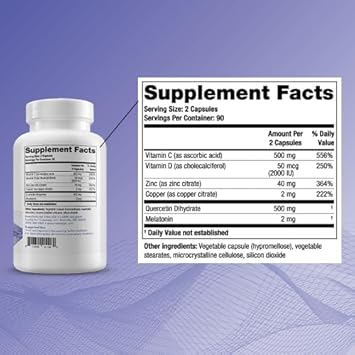 Theralogix Theravir Immune Support Supplement - 90-Day Supply - Immune Support Supplement For Women & Men - Includes Vitamin D3, Vitamin C, Zinc, Quercetin & Melatonin - Nsf Certified - 180 Capsules