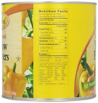 Roland Foods Fire Roasted Yellow Peppers, Whole Peppers, Specialty Imported Food, 5 Lb 8 Oz Can