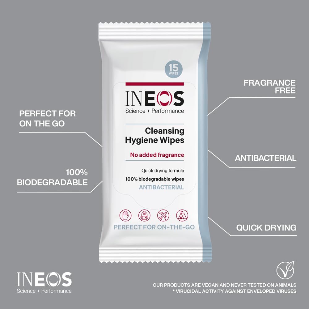 INEOS Cleansing Hygiene Wipes x15, Fragrance Free, Antibacterial, Biodegradable, Perfect For On-The-Go, Packaging May Vary, Packaging May Vary (Pack of 5) : Amazon.co.uk: Health & Personal Care