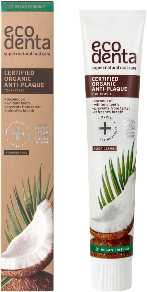 Ecodenta Organic Whitening Toothpaste - Fluoride Free With Coconut Oil, Natural, Vegan - 75 Ml