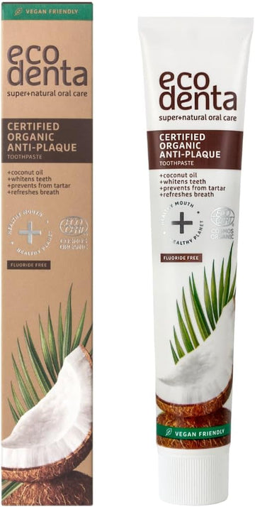 Ecodenta Organic Whitening Toothpaste - Fluoride Free With Coconut Oil, Natural, Vegan - 75 Ml