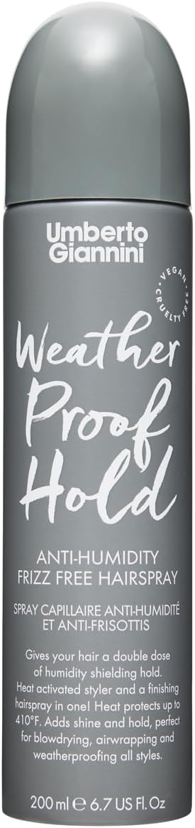 Umberto Giannini Frizz Weatherproof Hairspray 200Ml, Anti-Frizz, Ultra-Lightweight, Heat Protecting, Anti-Humidity, Medium-Hold Hairspray, Enriched With Vitamin E For Shiny, Glossy And Glass Hair