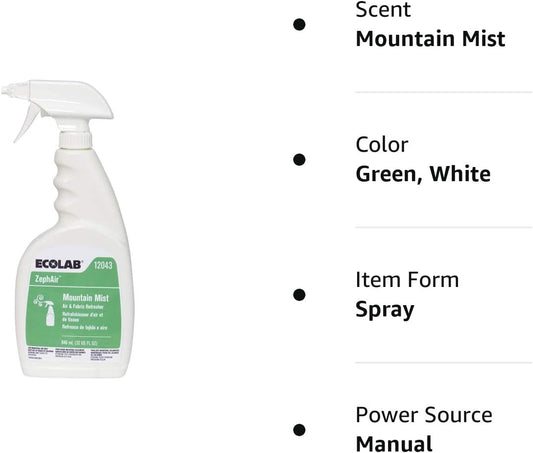 Ecolab 12043 ZephAir Mountain Mist Air Freshener, Commercial-Grade Room Freshener, 32oz Spray (Each) : Health & Household