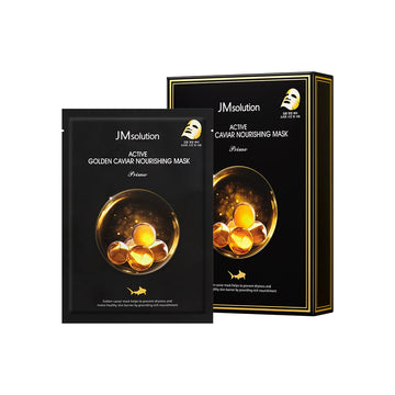 Jmsolution Active Golden Caviar Nourishing Mask - Korean Skincare Facial Mask-Caviar Extracted - Collagen Essence- 10 Sheets For All Skin Types