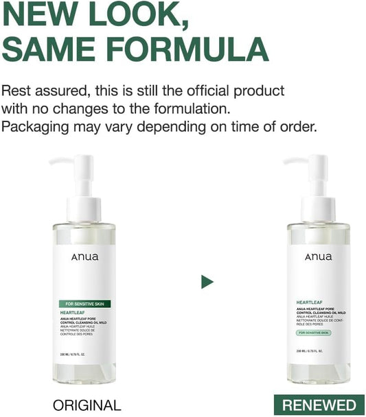 Anua Heartleaf Pore Cleansing Oil Mild Sensitive Skin Face Wash, Oil Cleanser For Face, Makeup Blackhead Remover, Korean Skin Care, Non-Comedogenic, Fragrance Free, 200Ml/6.76Fl Oz