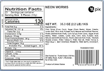 Yupik Gummies, Neon Worms, 2.2 Lb