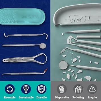 GuruNanda Professional 100% Stainless Steel Dental Kit with Tongue Scraper, Dental Mirror, Dental Scaler & Gum Stimulator - 4 Piece Dental Tools Set : Health & Household