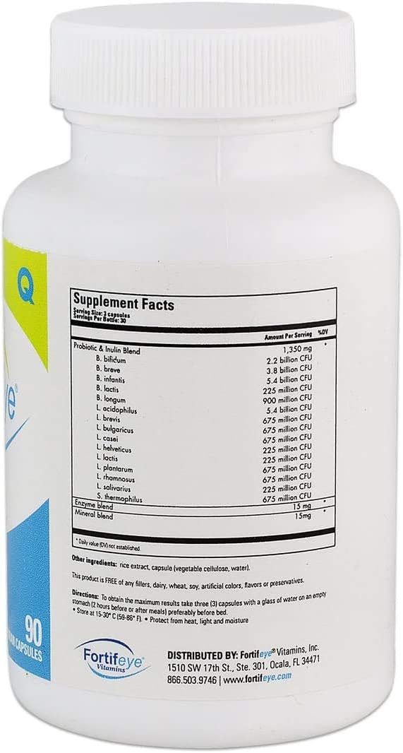 Fortifeye Vitamins Probiotic Bacteria | Natural Vegan Supplement With Digestive Enzymes, Supports Healthy Digestion, Immune And Ocular Systems, 60 Day Supply, 180 Capsules : Health & Household