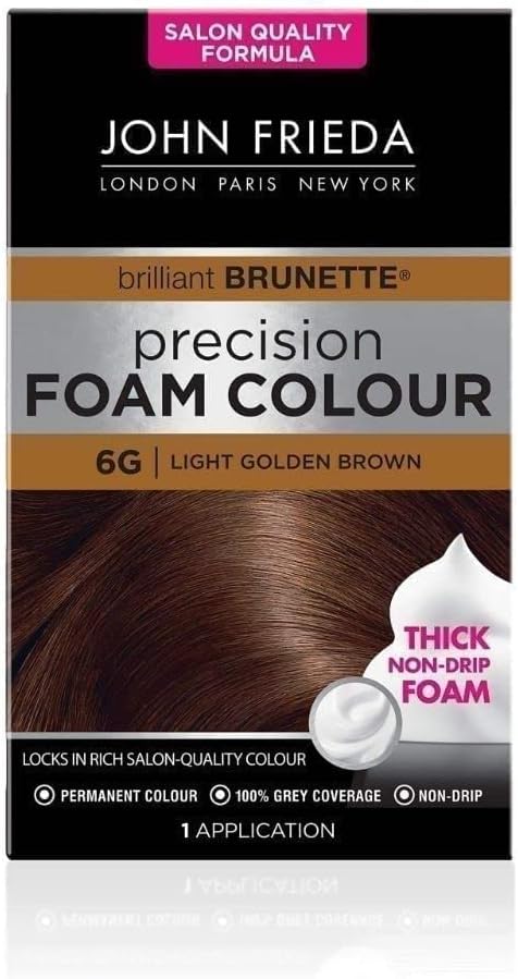John Frieda Precision Foam Colour 6G, Salon-Finish Light Golden Brown Hair Dye, Permanent Light Golden Brown Hair Colour, 100% Grey Coverage : Amazon.co.uk: Beauty