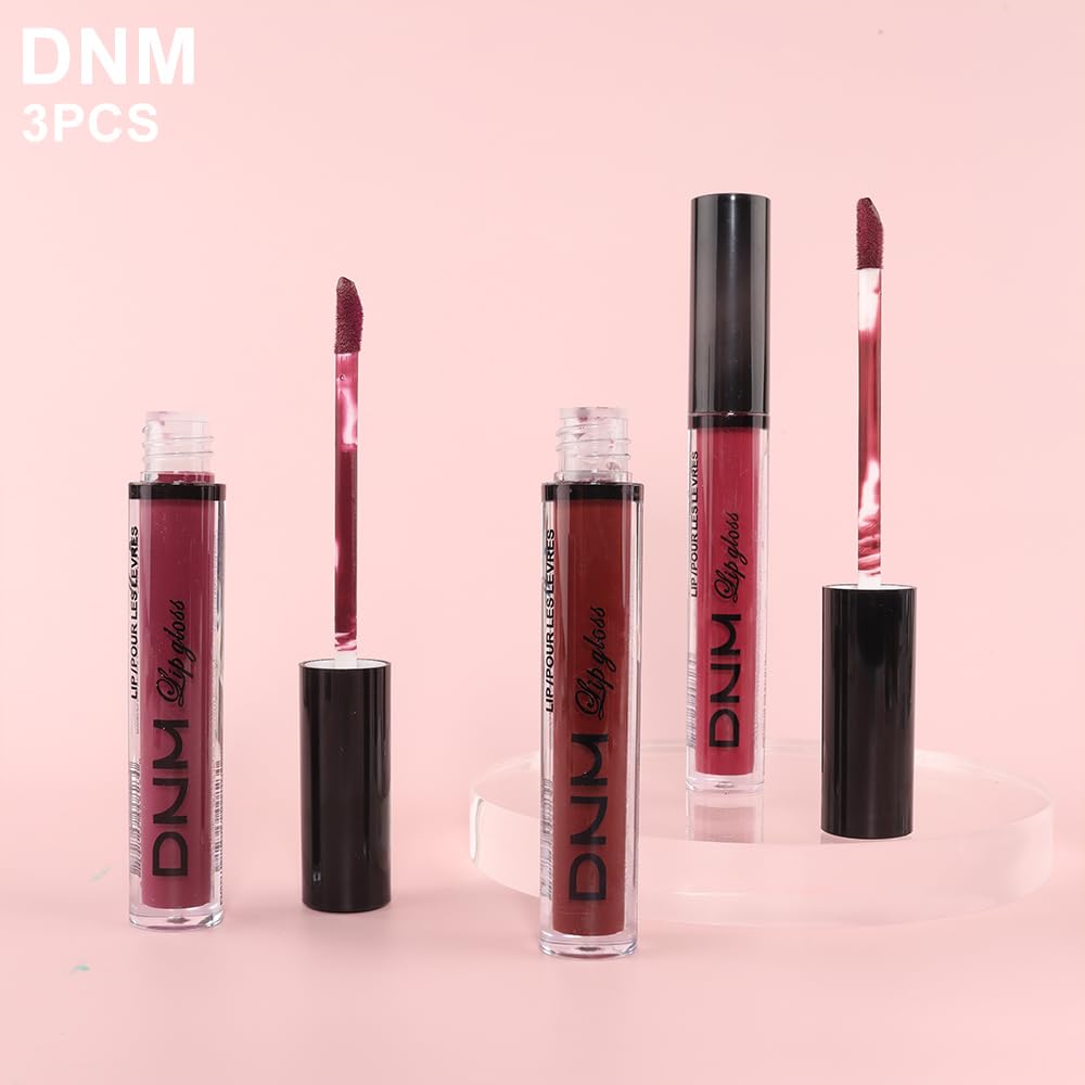 Amy'S Diary 3Pcs Dark Red Purple Matte Liquid Lipstick Sets, Matte Lipstick Lip Stain Long Lasting 24 Waterproof Lip Gloss Gift Set Matt Lipsticks Set For Women Lippies (Set01)