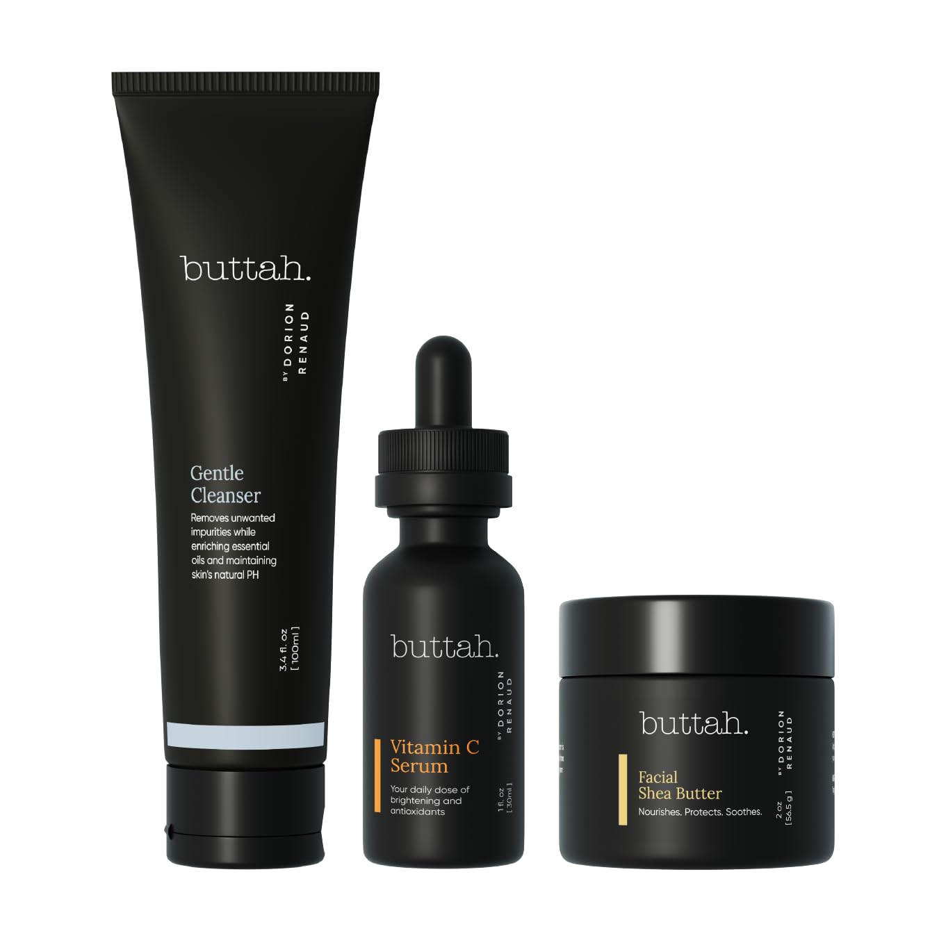 Buttah Skin By Dorion Renaud Complete Melanin-Rich Skin Care Kit | Shea Butter, Vitamin C Serum, Facial Cleanser | Organic & Natural | Black-Owned