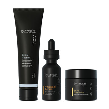 Buttah Skin By Dorion Renaud Complete Melanin-Rich Skin Care Kit | Shea Butter, Vitamin C Serum, Facial Cleanser | Organic & Natural | Black-Owned