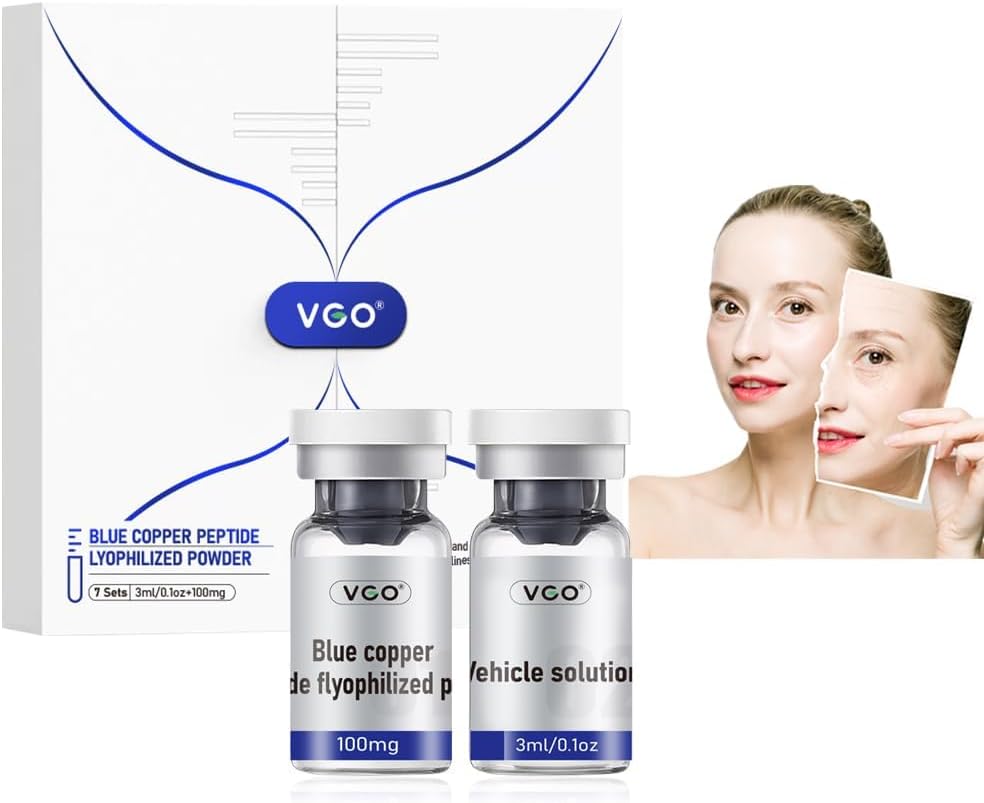 Vgo Blue Copper Peptide Lyophilized Powder, Hydrates And Soothe The Skin, Increase The Protective Power Of The Skin Barrier(7 Sets Contain Vehicle Solution 3Ml/0.1Oz+ Lyophilized Powder 100Mg)