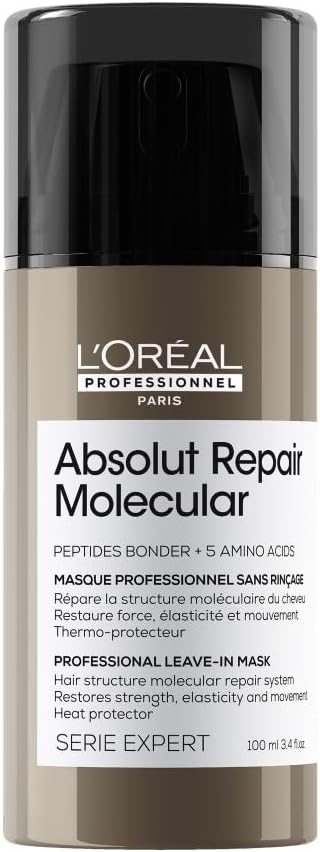 L’Oréal Professionnel Absolut Repair Molecular Leave-In Hair Mask 100Ml, For Extremely Damaged Hair, Molecular Peptides Bond Repair, Restore Strength & Elasticity, Hair Treatment