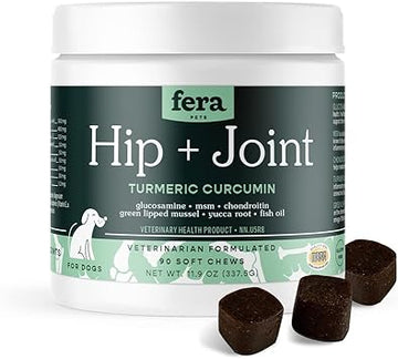 Fera Pets Hip + Joint Supplement for Dogs - Soft & Chewy Dog Joint Supplement with Glucosamine, Chondroitin, MSM & More – Chicken Flavor, 90 Chews?