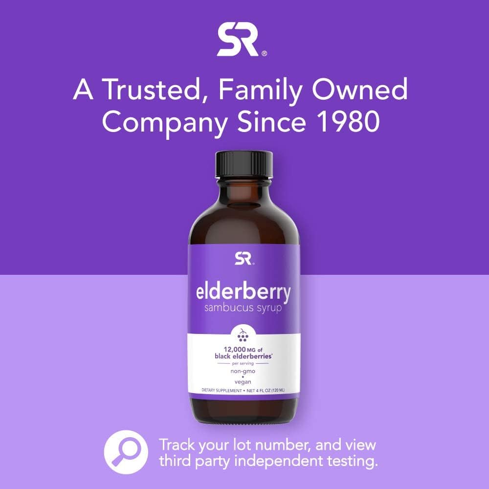 Sports Research Elderberry Syrup for Immune Support - High Flavonoid - Non-GMO, Vegan - No Alcohol - Equivalent to 12,000mg of Black Elderberries per Serving (4oz) : Health & Household