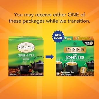 Twinings Pure Green Tea, Individually Wrapped Bags, 50 Count (Pack Of 6), Caffeinated, Smooth Flavour, Enticing Aroma, Enjoy Hot Or Iced