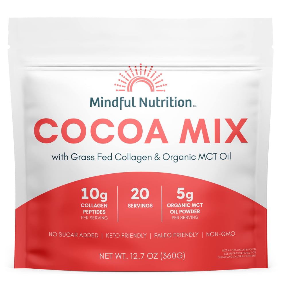 Mindful Nutrition Protein Keto Hot Chocolate Mix With Non-Gmo Bovine Collagen & Organic Mct Oil Powder, Sugar Free, Dairy Free, Paleo, Chocolate Powder - 20 Servings - 12.7 Oz