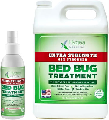 Extra Strength Natural Bed Bug Travel Spray By Hygea Natural 3 Oz Tsa Approved Size And Gallon Refill – Child & Pet Safe – Immediate Results – Stain & Odor Free -For Hotels, Suitcase- Travel Must Have