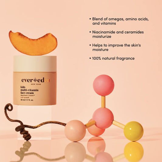 Evereden Kids Face Cream, 1.7 oz. & Kids Face Wash, 3.4 fl oz. | Cool Peach Scent | 2 Item Bundle Set | Clean and Natural Kids Skincare