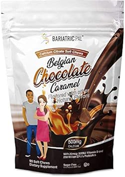 BariatricPal Sugar-Free Calcium Citrate Soft Chews 500mg with Probiotics (90 Count) - Belgian Chocolate Caramel