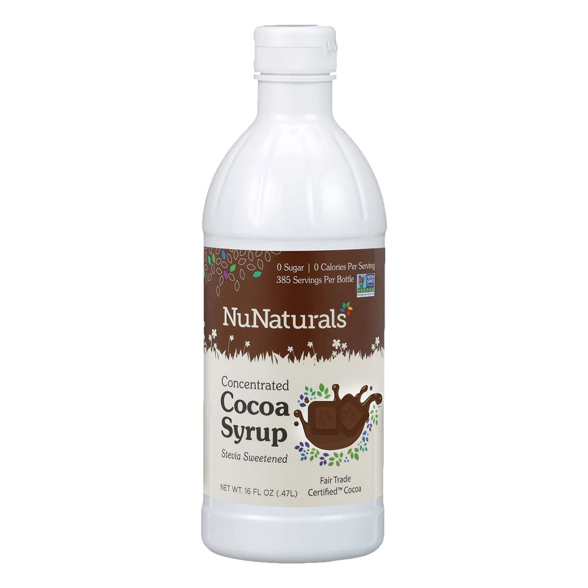 Nunaturals Stevia Syrup, Sugar-Free Sweetener, Plant-Based Sugar Substitute, Zero Calorie, Sugar-Free Syrup, Chocolate, 16 Oz