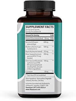 LifeSeasons - Stem Boost-R - Support Stem Cell Production - Spirulina, Blueberry, Royal Jelly, Brown Seaweed and L-Carnosine - 120 Capsules : Health & Household