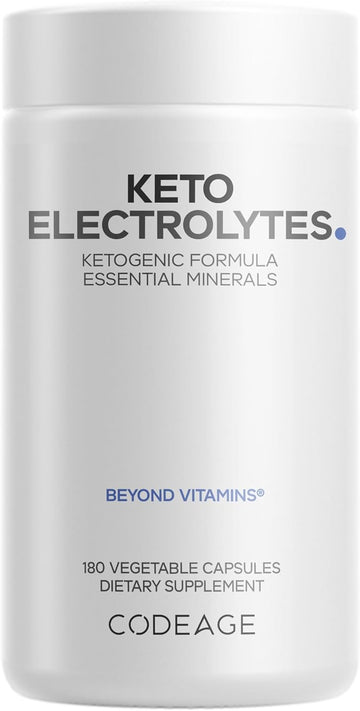 Codeage Keto Electrolytes Supplement – Vegan Electrolyte Tablets W Magnesium, Potassium, Calcium & Salt - Electrolyte Powder Salt Pills & Drink Hydration Supplements - Non-Gmo Keto Diet - 180 Capsules