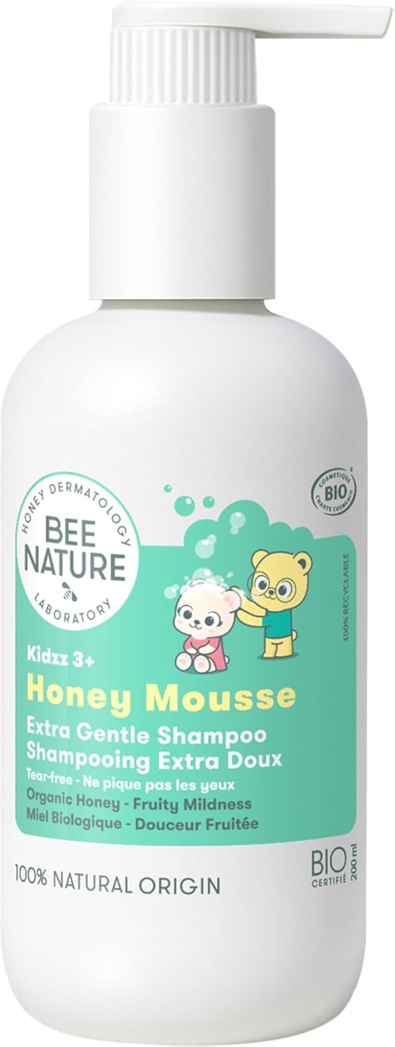 Bee Nature - Organic Kids Shampoo - Honey Mousse - Detangles & Nourishes - Fruity Sweetness Scent - Tear Free - 100% Natural - Suitable For Dry, Curly Hair - 2 Pieces(2 * 200Ml)