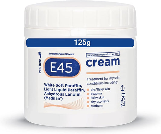 E45 Cream 125 G – Moisturiser For Dry Skin And Sensitive Skin - Emollient Body Cream To Soothe Dry And Irritated Skin - Itchy Skin, Eczema Cream - Perfume-Free Face Cream And Non-Greasy Hand Cream