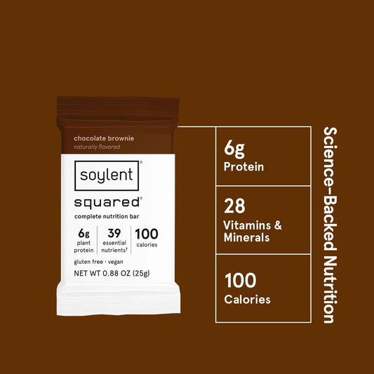 Soylent Squared Mini Energy Bars - Chocolate Brownie, Low Sugar, Low Calorie Protein Bars, Gluten Free, 6G Vegan Protein Bars - 144 Count