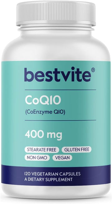 BESTVITE Coenzyme CoQ10 400mg (120 Vegetarian Capsules) Naturally Fermented - No Stearates - Vegan - Gluten Free - Non GMO