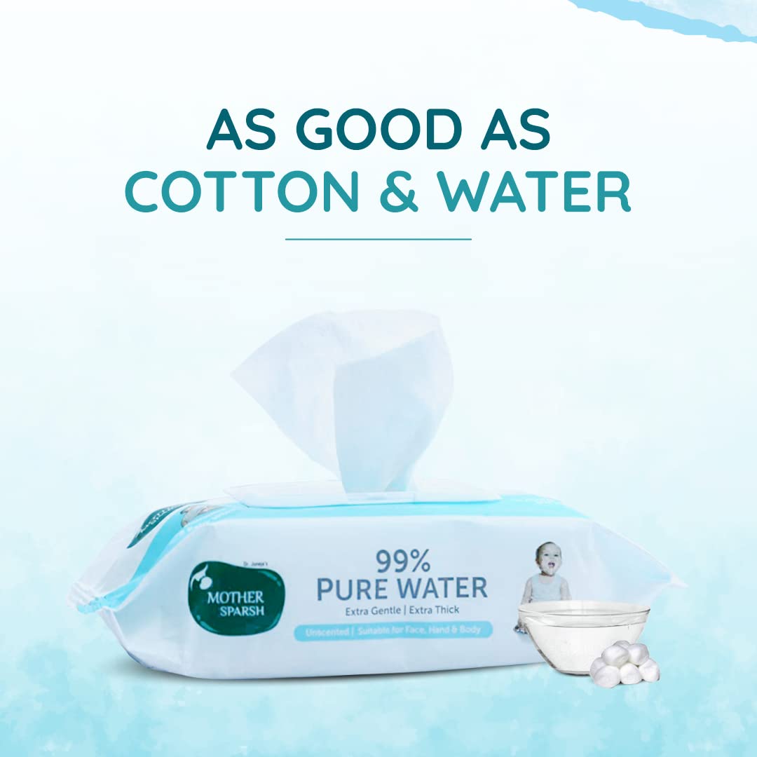 99% Pure Water (Unscented) Baby Wipes I Natural Plant Made Cloth - Super Thick I 72 Pcs/Pack - Pack Of 2 (Super Saver Pack)