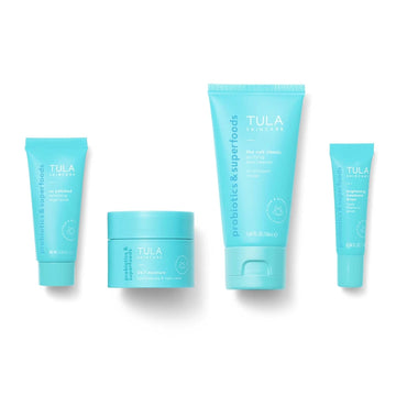 Tula Skin Care On The Go Best Sellers Travel Kit | Facial Cleanser, Day & Night Moisturizer, Sugar Scrub & Vitamin C Serum For Glowing, Radiant Skin, 1.0 Count