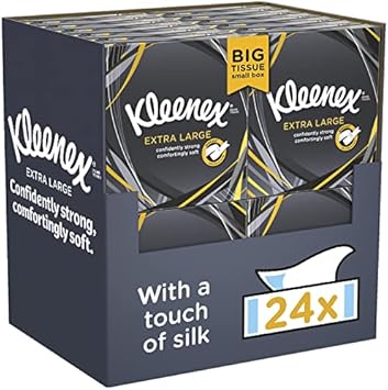 Kleenex Extra Large Soft Facial Tissues, 100% Recyclable Packaging, 24 Compact Tissue Boxes, 1056 Tissues (24 boxes)