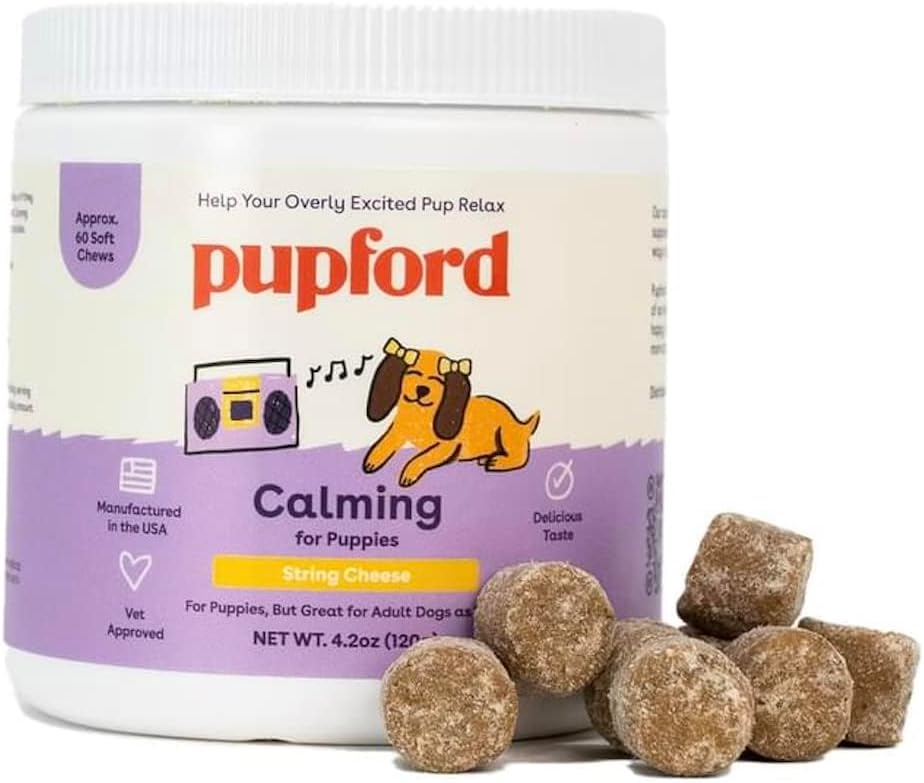 Pupford Calming Supplement For Puppies And Adult Dogs, Made In The Usa, Vet Approved, No Artificial Flavors, String Cheese, Net Wt. 4.2 Oz (120G)