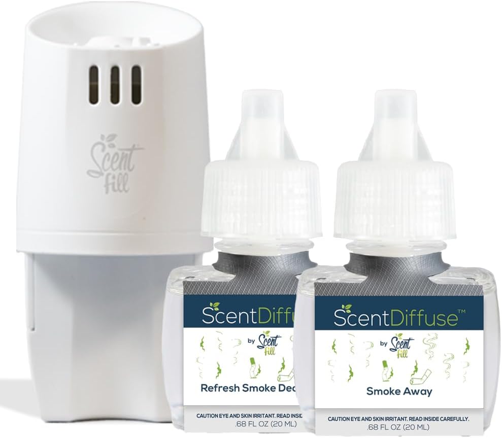 ScentDiffuse Smoke Odor Deodorizing Air Freshener Starter Kit, 2 Refills + Diffuser