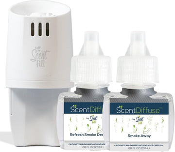 ScentDiffuse Smoke Odor Deodorizing Air Freshener Starter Kit, 2 Refills + Diffuser