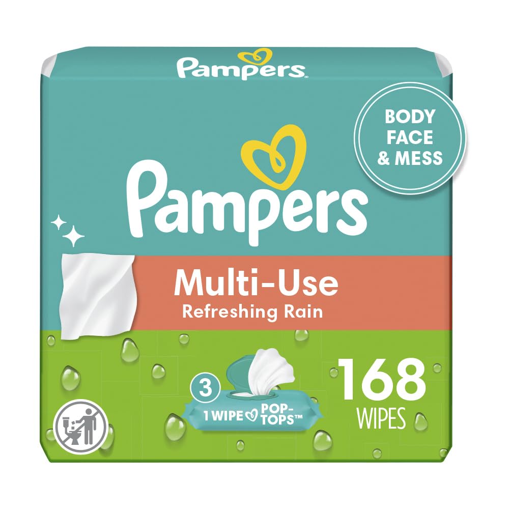 Pampers Baby Wipes Multi-Use Refreshing Rain 3X Pop-Top Packs 168 Count