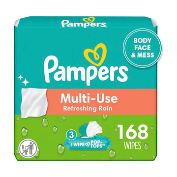 Pampers Baby Wipes Multi-Use Refreshing Rain 3X Pop-Top Packs 168 Count