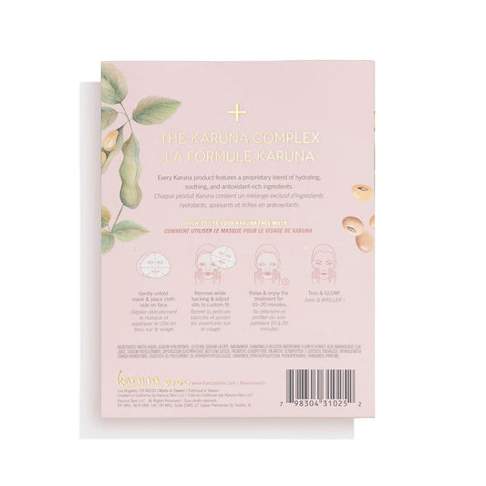 Karuna Hydrating+ Sheet Masks For Well-Moisturized & Hydrated Skin, Glow-Enhancing Face Masks Skin Care Products, Hydrating Facial Masks With Natto, Niacinamide & Sodium Lactate, 4 Sheets