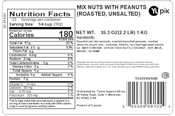 Yupik Roasted Unsalted Mixed Nuts With Peanuts (Less Than 30% Peanuts), 2.2 Lb, Pack Of 1