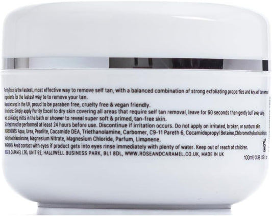 Rose & Caramel Purity Excel Sensitive 60 Second Fake Tan Remover. Kind To Skin, Fragrance Free, Express Exfoliating Self Tan Eraser, (440G)
