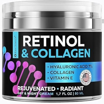 Retinol Cream For Face, Anti Wrinkle Face Cream With Collagen For Women & Men, Anti Aging Cream - Vitamin E & Hyaluronic Acid For Skin Care, Day & Night Cream, Revitalizing Face Moisturizer - 1.7 Oz