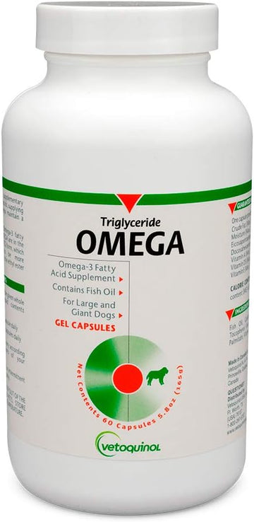 Vetoquinol Triglyceride Omega 3 Supplement for Large Dogs, Dog Fish Oil Supplement with EPA and DHA, Promotes Skin, Coat, Joint, and Immune Health, Omega 3 Fish Oil for Dogs 60lbs or More, 60ct