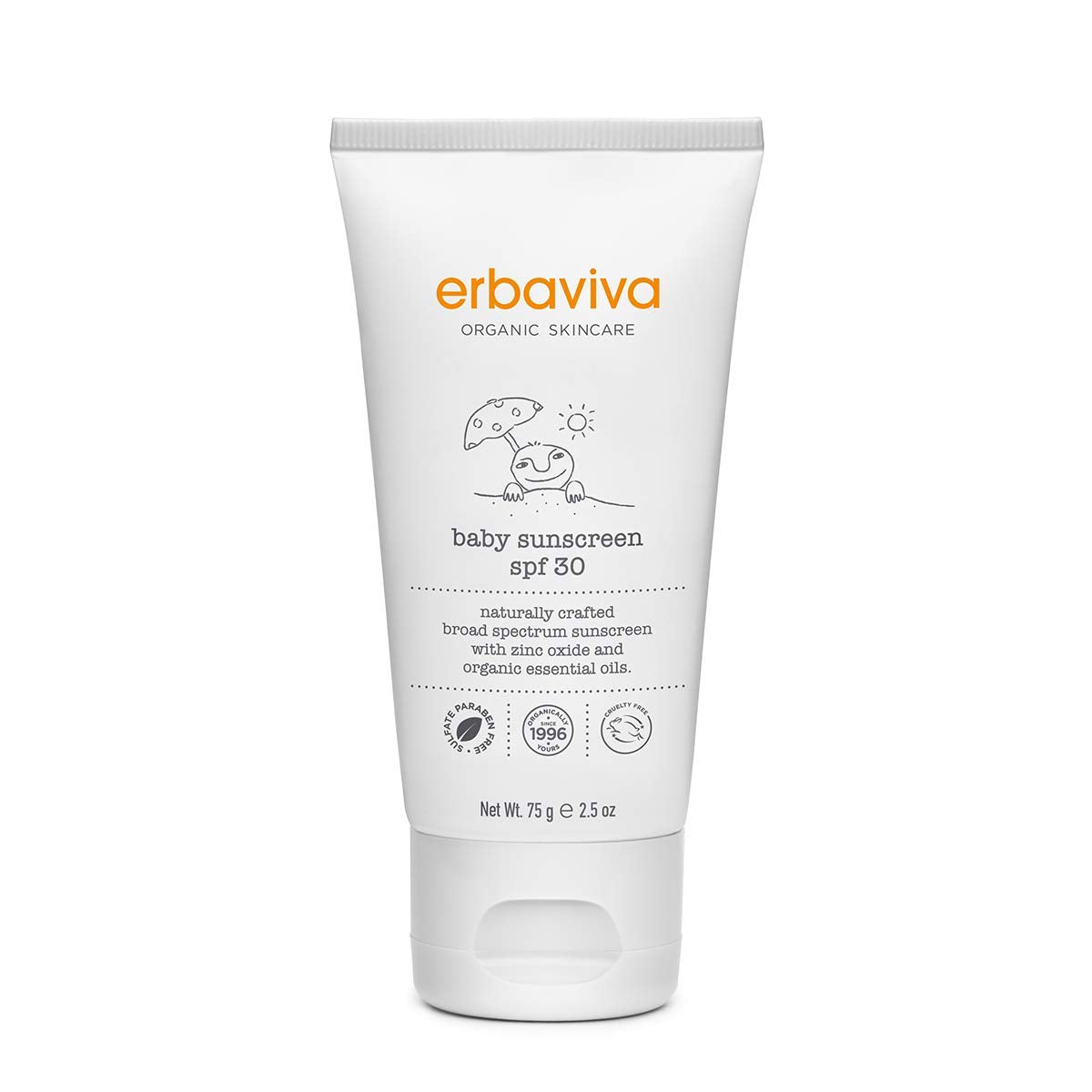 Erbaviva Organic Baby Sunscreen 2.5 Ounce - Coral Reef Safe, Natural, Uva & Uvb Protection, Water Resistant, Infused With Essential Oils