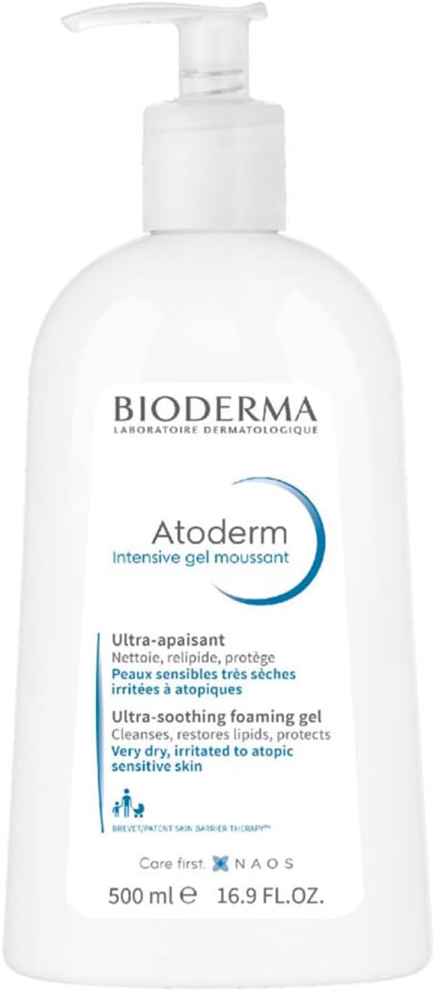 Bioderma Atoderm Intensive Foaming Gel - Ultra Soothing Body Wash, Hydrates & Protects Very Dry, Sensitive & Eczema Prone Skin, 500Ml
