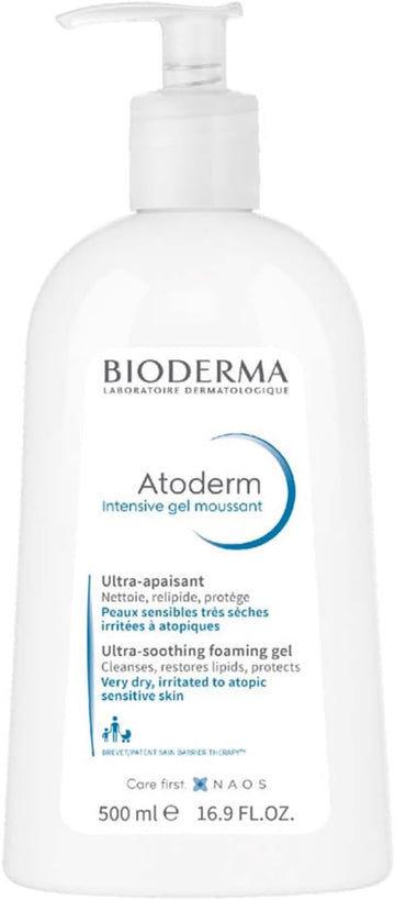 Bioderma Atoderm Intensive Foaming Gel - Ultra Soothing Body Wash, Hydrates & Protects Very Dry, Sensitive & Eczema Prone Skin, 500Ml