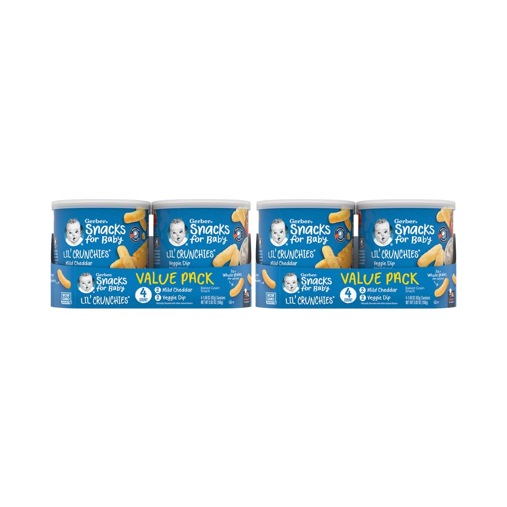 Gerber Snacks for Baby Value Pack, Lil Crunchies, Mild Cheddar & Veggie Dip, 1.48 Ounce (Pack of 8)